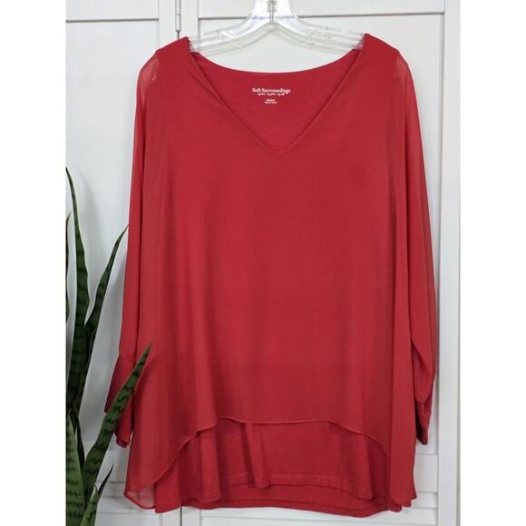 Soft Surroundings Burnt Orange San Sebastian Layered V-Neck Blouse Size Medium - Picture 1 of 5